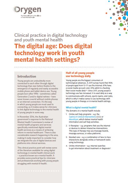 The digital age: Does digital technology work in youth mental health settings?