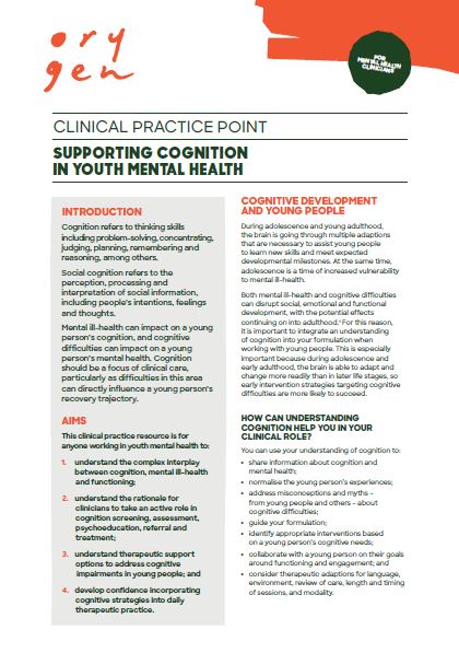 Supporting cognition in youth mental health