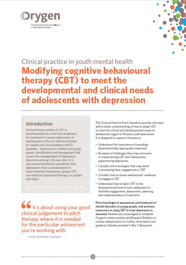 Modifying CBT to meet the developmental and clinical needs of adolescents with depression
